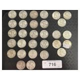 30 90% Silver Halves, Walking Libertys, Franklins
