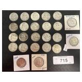 24 90% Silver Franklin Half Dollars.
