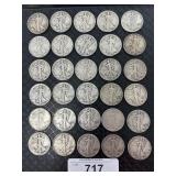30 90% Silver Walking Liberty Half Dollars.