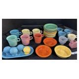 Vintage Colored Fiesta Ware, Cups, Saucers, Bowls