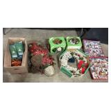 Christmas Ornaments, Wreath, Faux Flowers.