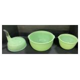 Jadite Juicer Attachment & Mixing Bowls.