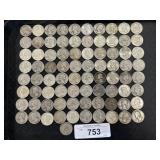 81 90% Silver Washington Quarters.