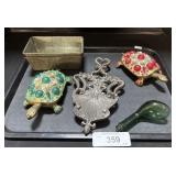 Turtle Trinket Boxes, Cast Iron Trivet, Loaf Pans.