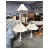 3pc Vintage Cream Wrought Iron Lamp Set.