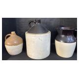Two Toned Stoneware Jugs & Pitcher.
