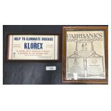 Vintage Framed Adv. Klorex & Fairbanks Soap.