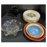 Carnival Glass, Enamelware, Gorham Plates.