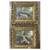 Girl w/ St. Bernard Dog Prints Gold Gilt Frames.