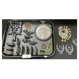 Cast Iron Trivets, Mirror, Flower Frogs.