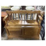 Vintage Oak Deacons Bench Storage Chest Box.