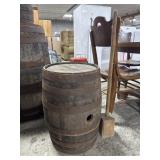 Antique Wooden Barrel & Mallet.