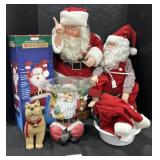 Christmas Santa Figures, Stand, Dog Figure.