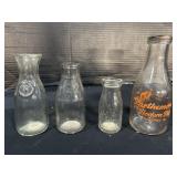 4 Vintage Glass Milk Bottles, Modern Dairy.