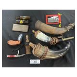Vintage Powder Horns, Pocket Knives, Animal Calls.