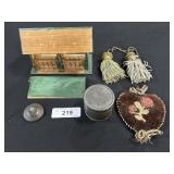 Vintage Cloth Pin Cushion, Wood Stable, Tassels