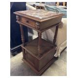 Antique French Style Oak & Marble Top Side Table.