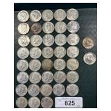 38 40% & 1 90% Silver Kennedy Half Dollars.