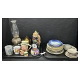 Vintage Transferware Plates, Hurricane Lamp.