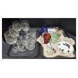 Christmas Glasses, Ceramic Church, Candle Holder.