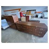 Henredon Campaign Style Walnut Highboy & Banity.