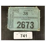 1921 PA  Cloth Resident Hunters License Tag.