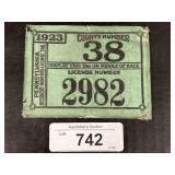 1923 PA  Cloth Resident Hunters License Tag.