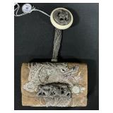 Japanese Dragon Embroidered Leather Hakoseko.