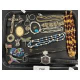 Costume Jewelry, Necklaces, Brooches, Watches.