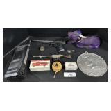 Sterling Silver Spoon, Toy Tin Guns, Bobble Head.