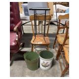Wrought Iron Glass Plant Stand, Waste Bins, Oak