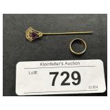 10K Gold Amethyst Hat Pin, Gold Filled Baby Ring.