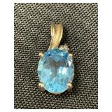 10K Gold, Blue Topaz & Diamond Pendant.