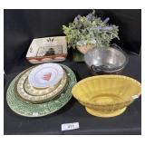 Ceramic Dishes, Plates, Faux Flower Centerpiece.