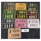 Vintage Metal & Cardboard Hunting Licenses.