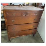Vintage Mahogany Fan Carved 5 Drawer Tall Dresser.