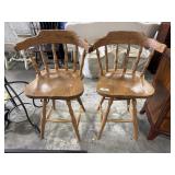 (2) Windsor Style Swivel Spindle Bar Stools.