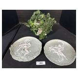 Porcelain Lovers Plaques, Faux Plant W/ Planter.