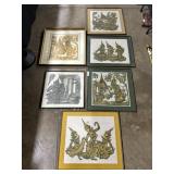 6 Thai Temple Rubbings On Rice Paper.