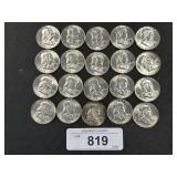 20 90% Silver 1963 Franklin Half Dollars,