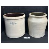 2 Vintage Glazed Stoneware Crocks