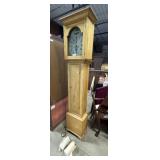 Antique Hand Painted Face Pine Grandfather Clock.