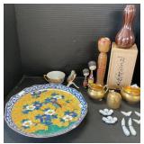Wheeling Dec Co. Cream Set, Japanese Dolls, Vase.