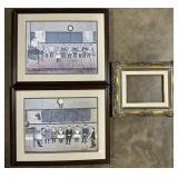 M. Ickes Prints & Ornate Gilded Frame.