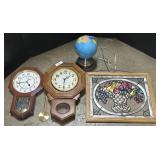 Regulator Clocks, Globe Lamp, Stained Glass.