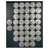 38 1966-1968 40% Silver Kennedy Half Dollars.