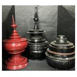 Lacquered Burmese Offering Vessels.