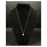 14K Gold Necklace With Pearl & Sapphire Pendant.