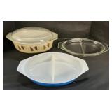 Pyrex Golden Hearts & Blue Casserole Dishes.