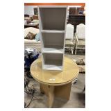 Glass Top Round MCM Side Table, Bookshelf.